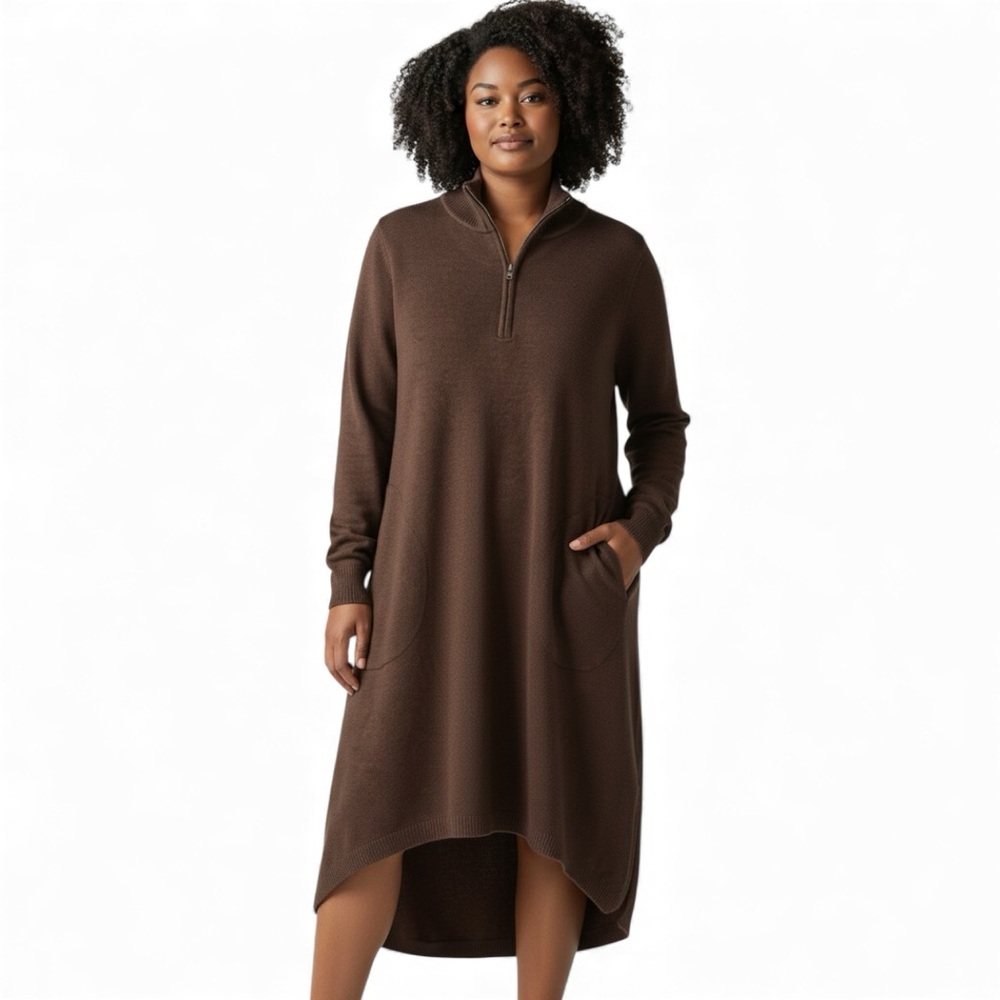 Brown Long Sleeve Sweater Dress